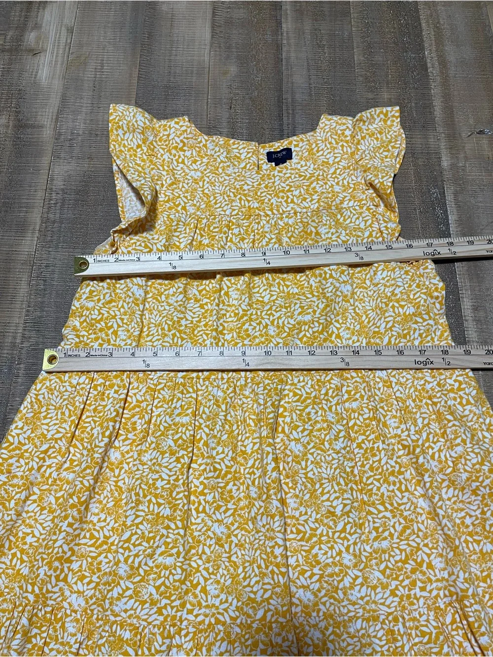 J. Crew Yellow and White Floral Ruffle Sleeve Linen Blend Dress